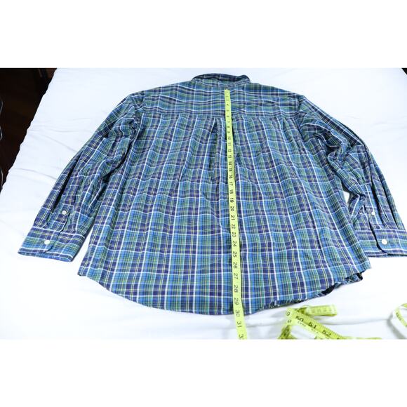 Chaps Plaid Button Down Shirt Men’s Medium Blue Green Long Sleeve - Picture 5 of 9